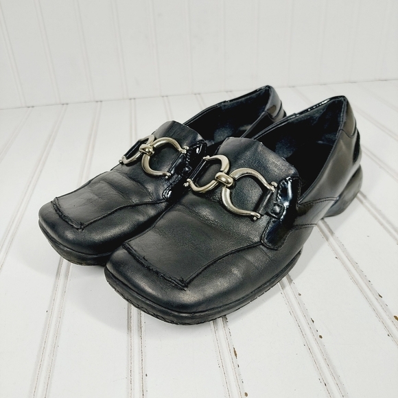 Alec John Black Leather Square Toe Buckle Detail Slip On Loafers E944 - Picture 2 of 12